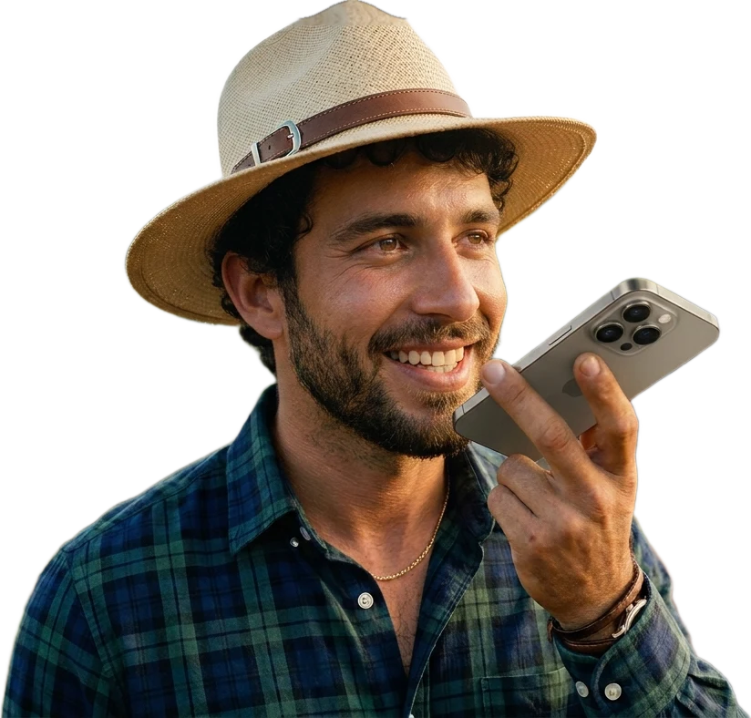 Produtor rural brasileiro emitindo nota pelo celular